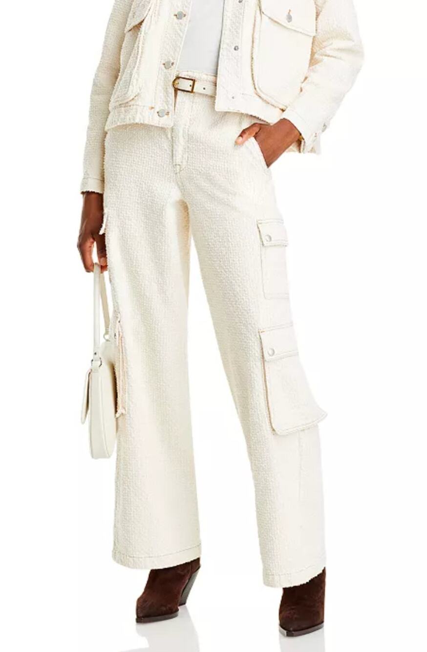 BLANK NYC The Franklin Ribcage Wide Leg Cotton Cargo Pant Ivory Cream White 28